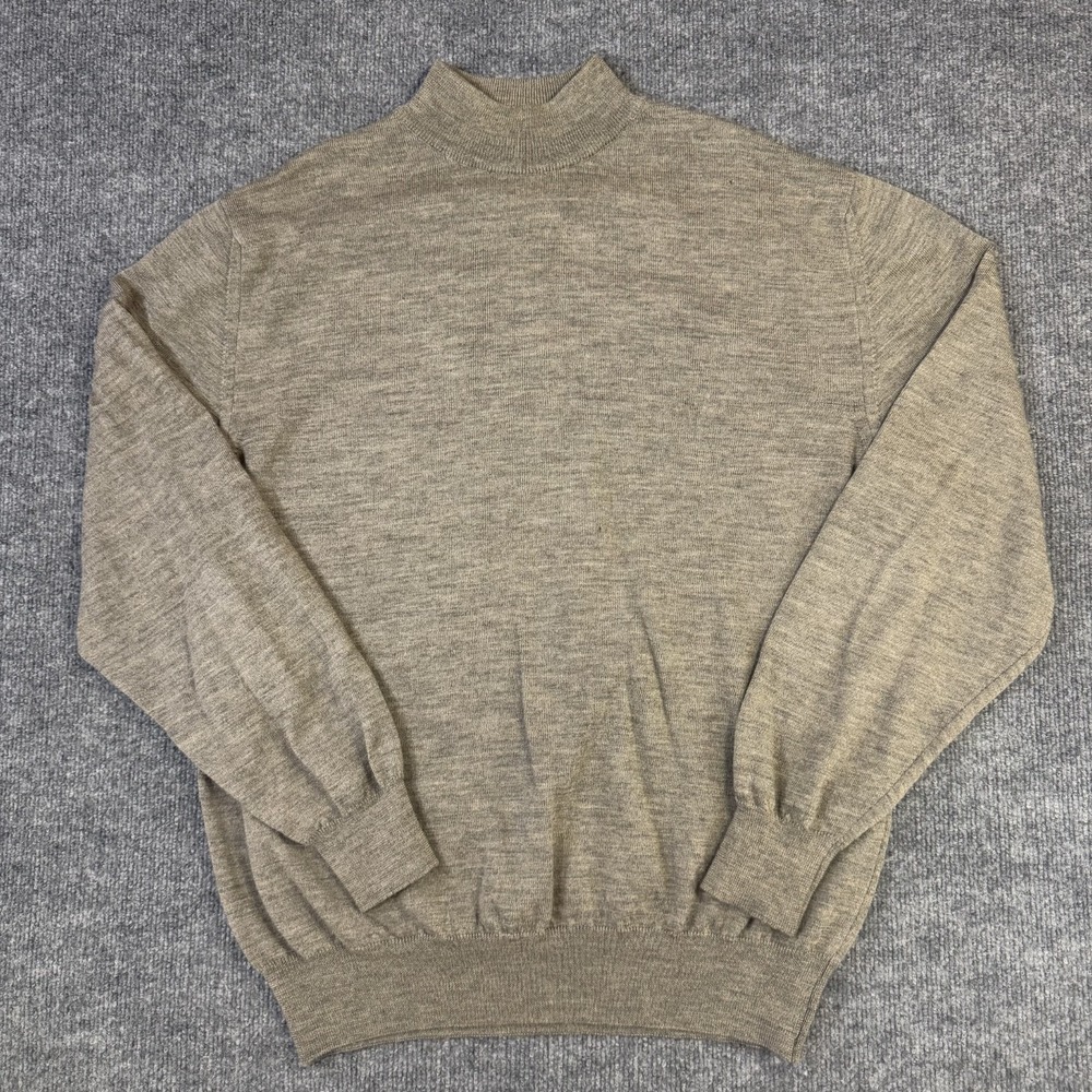 Huntington Sweater Mens Large Heather Gray 100% Merino Wool Mock Neck Made Italy